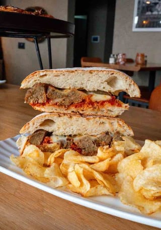 Classic Meatball Panini with chips